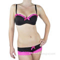 Nylon Bra Sets with Lace Trim at Cup and Panties, Customized Designs are Accepted